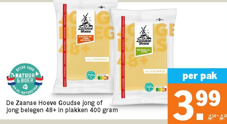 De Zaanse Hoeve Goudse Jong of jong belegen 48+ in plakken 400 gram