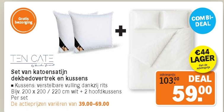Set van katoensatijn dekbedcover en kussens