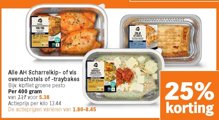 AH Scharrelt Kip- of vis ovenschotels of -traybaks