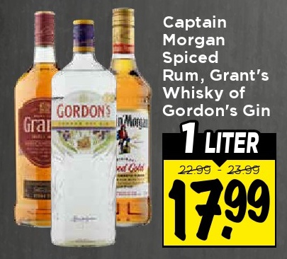 Captain Morgan Spiced Rum, Grant's Whisky of Gordon's Gin