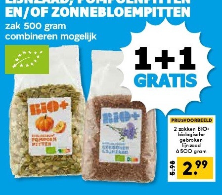 Lijnzaad, pompoenpitten en/of zonnebloempitten