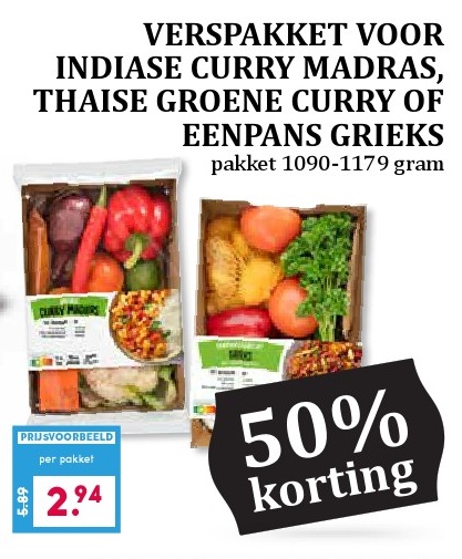 VERSPAKKET VOOR INDIASE CURRY MADRAS, THAISE GROENE CURRY OF EENPANS GRIEKS