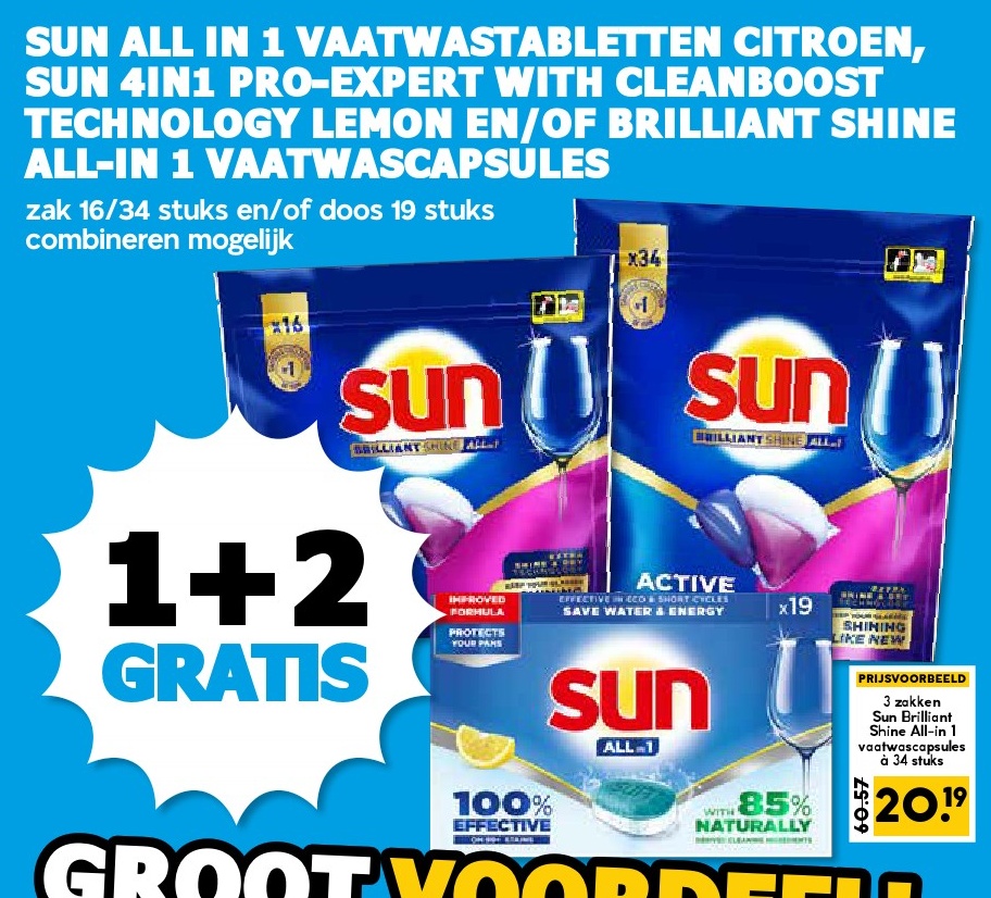 SUN ALL IN 1 Vaatwastabletten Citroen, SUN 4IN1 Pro-Expert with CleanBoost Technology