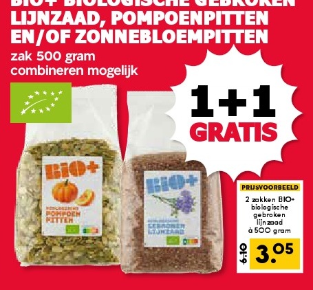 BIO+ biologische gebroken lijnzaad, pompoenpitten en/of zonnebloempitten