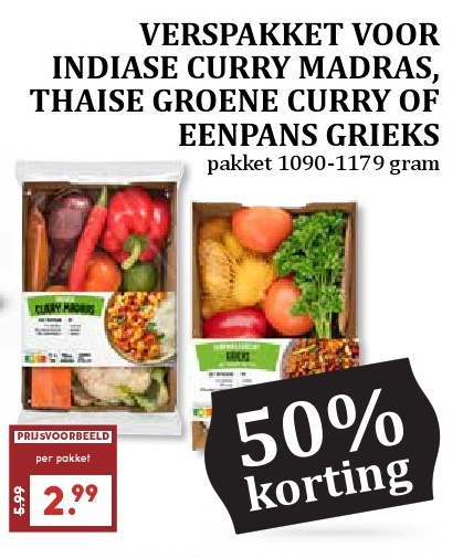 VERSPAKKET VOOR INDISCHE CURRY MADRAS, THAISE GROENE CURRY OF EENPANS GRIEKS