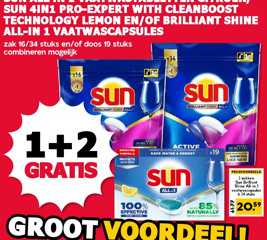 SUN 4IN1 PRO-EXPERT WITH CLEANBOOST TECHNOLOGY LEMON EN/OF BRILLIANT SHINE ALL-IN-1 VAATWASCAPSULES