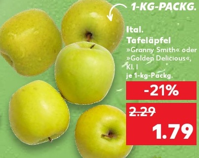 Ital. Tafeläpfel »Granny Smith« oder »Goldap Delicious«, KL 1 je 1-kg-Packg.