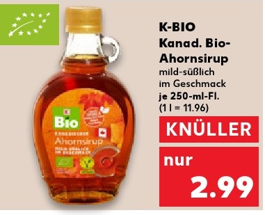 K-BIO Kanada. Bio-Ahornsirup mild-süßlich im Geschmack je 250-ml-Fl.