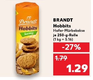 Brandt Hobbits Hafer-Mürbekekse je 250-g-Rolle