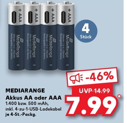 MEDIARANGE Akkus AA oder AAA