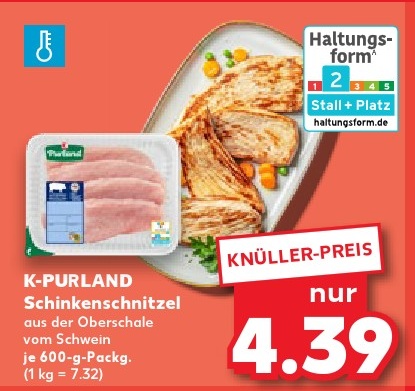 K-PURLAND Schinkenschnitzel aus der Oberschale vom Schwein je 600-g-Pack.