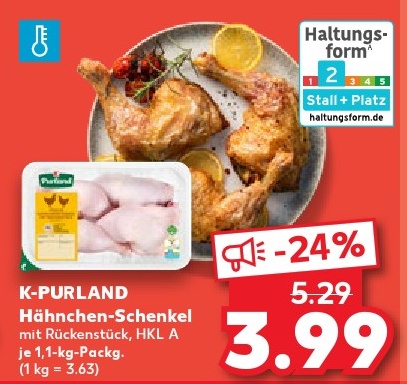 K-PURLAND Hähnchen-Schkenkel mit Rückenstück, HKL A je 1.1-kg-Pack.