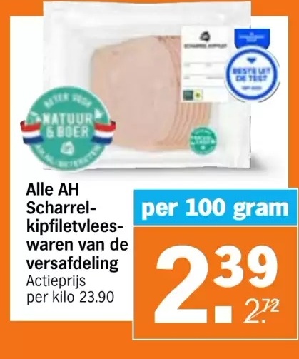 Alle AH Scharrel-kipfiletvleesswaren van de versafdeling