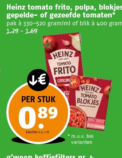 Heinz tomaat frito, polpa, blokjes, gepeelde- of gezeefde tomaten