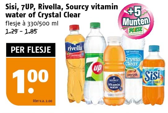 Sisi, 7UP, Rivella, Sourcy vitamin water of Crystal Clear