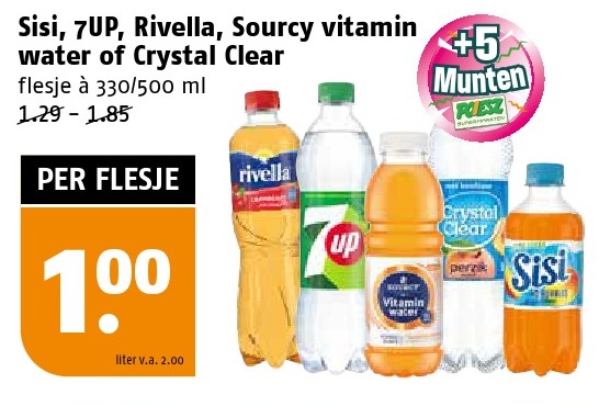 Sisi, 7UP, Rivella, Sourcy vitamin water of Crystal Clear