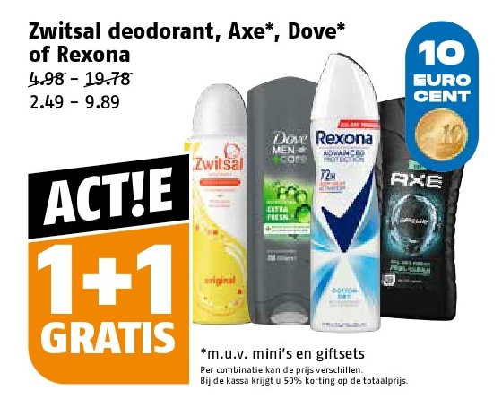 Zwitsal deodorant, Axe*, Dove* of Rexona