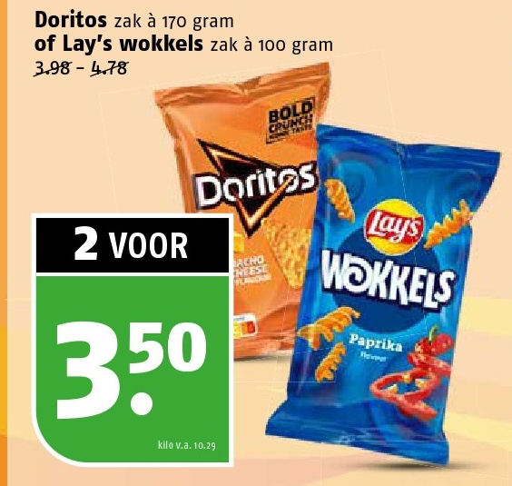 Doritos zak à 170 gram of Lay's wokkels zak à 100 gram