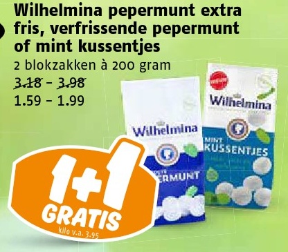 Wilhelmina pepermunt extra fris, verfrissende pepermunt of mint kussentjes