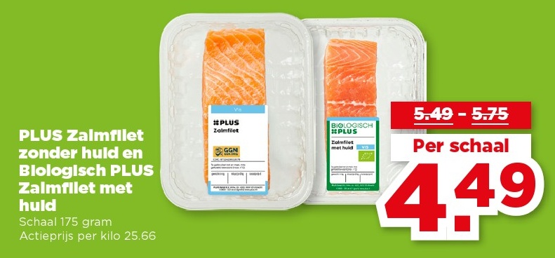 PLUS Zalmfilet zonder huid en Biologisch PLUS Zalmfilet met huid