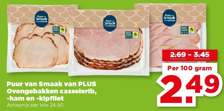 Puur van Smaak van PLUS Ovengebakken casserolib, -ham en -kipfilet