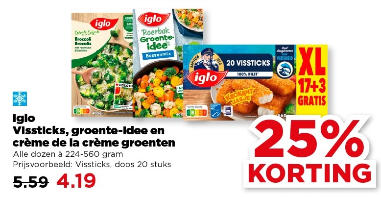 Iglo Vissticks, groente-idee en crème de la crème groenten