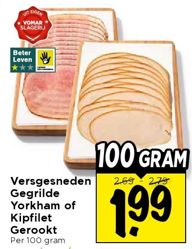 Versgesneden Gegrilde Yorkham of Kipfilet Gerookt