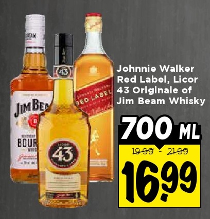 Johnnie Walker Red Label, Licor 43 Originale of Jim Beam Whisky