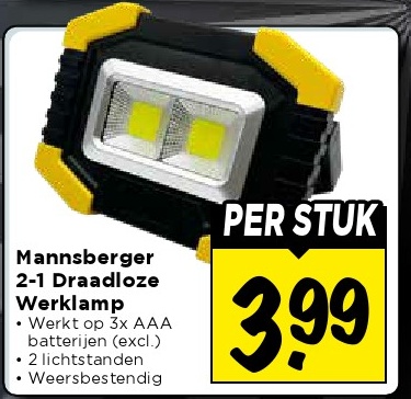 Mannsberger 2-1 Draadloze Werklamp