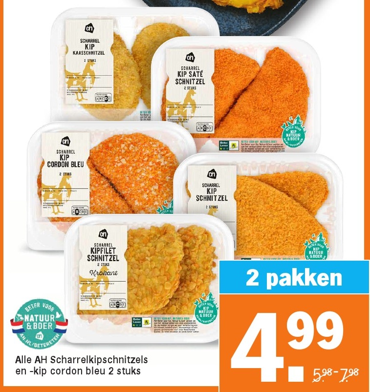 AH Scharrelkipschnitzels en -kip cordon bleu