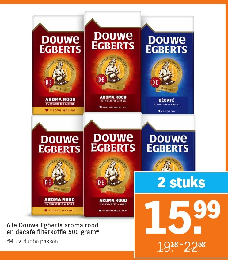 Douwe Egberts aroma rood en decaf filterkoffie 500 gram