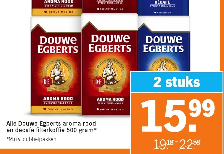 Douwe Egberts aroma rood en decafé filterkoffie 500 gram