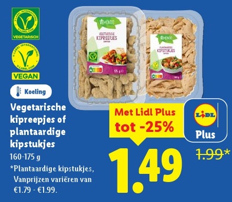 Vegetarische kipreepjes of plantaardige kipstukjes
