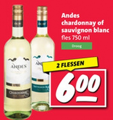 Andes chardonnay of sauvignon blanc fles 750 ml