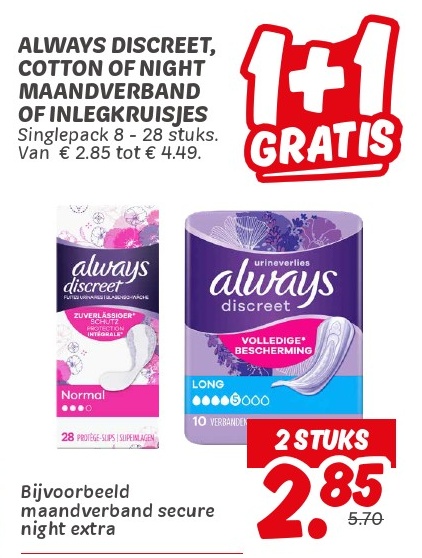 ALWAYS DISCREET, COTTON OF NIGHT MAANDVERBAND OF INLEKBRAATJES