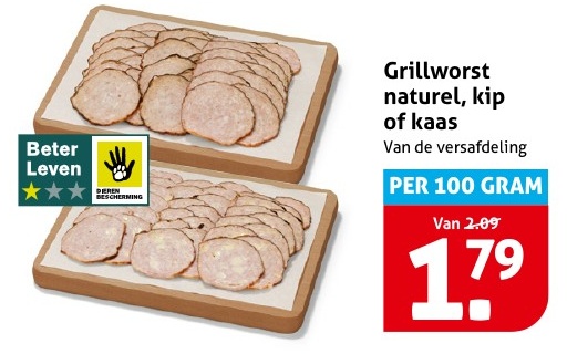 Grillworst naturel, kip of kaas