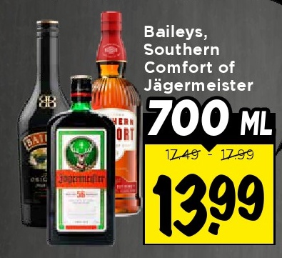 Baileys, Southern Comfort or Jägermeister 700 ML