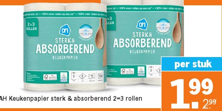 AH Keukenpapier sterk & absorberend 2-3 rollen