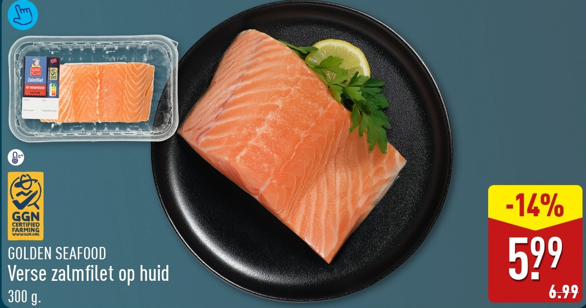 Verse zalmfilet op huid