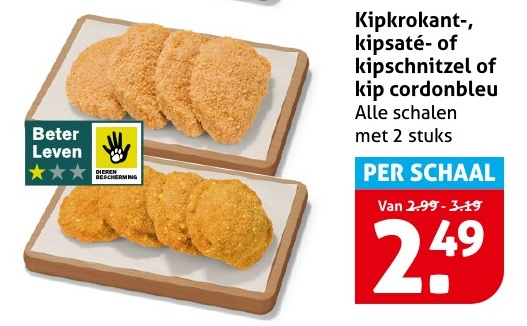 Kipkrokant-, kipsaté- of kipschnitzel of kip cordonbleu