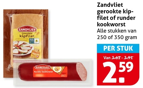 Zandvliet gerookte kip-filet of runder kookworst