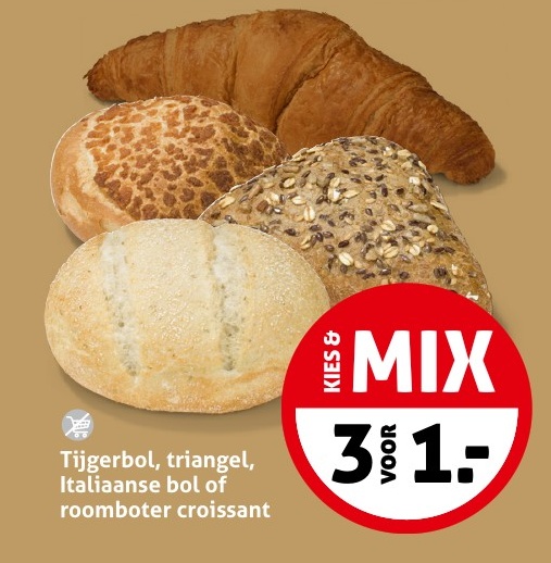 Tijgerbol, driehoek, Italiaanse bol of roomboter croissant