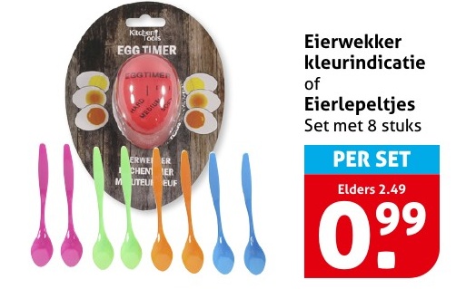 Eierwekker kleuraanduiding of Eierlepeltjes Set met 8 stuks
