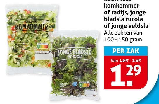Komkommer of radijs, jonge bladsla rucola